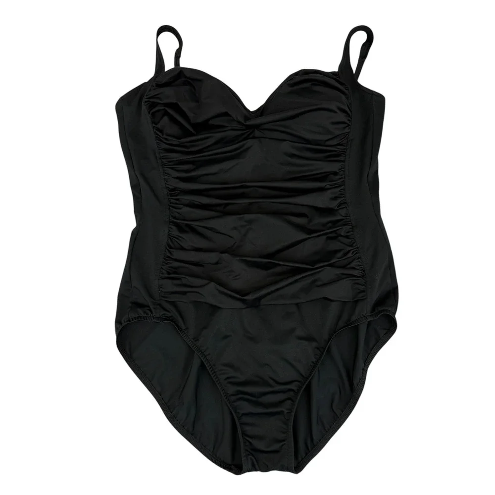 Trimshaper Swimsuit‎ Women 18 Black One Piece Ruched Tummy Control Adjustable